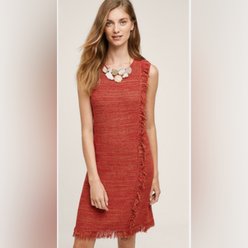 HOLDING HORSES  Red Knit fringe midi sweater dress size M